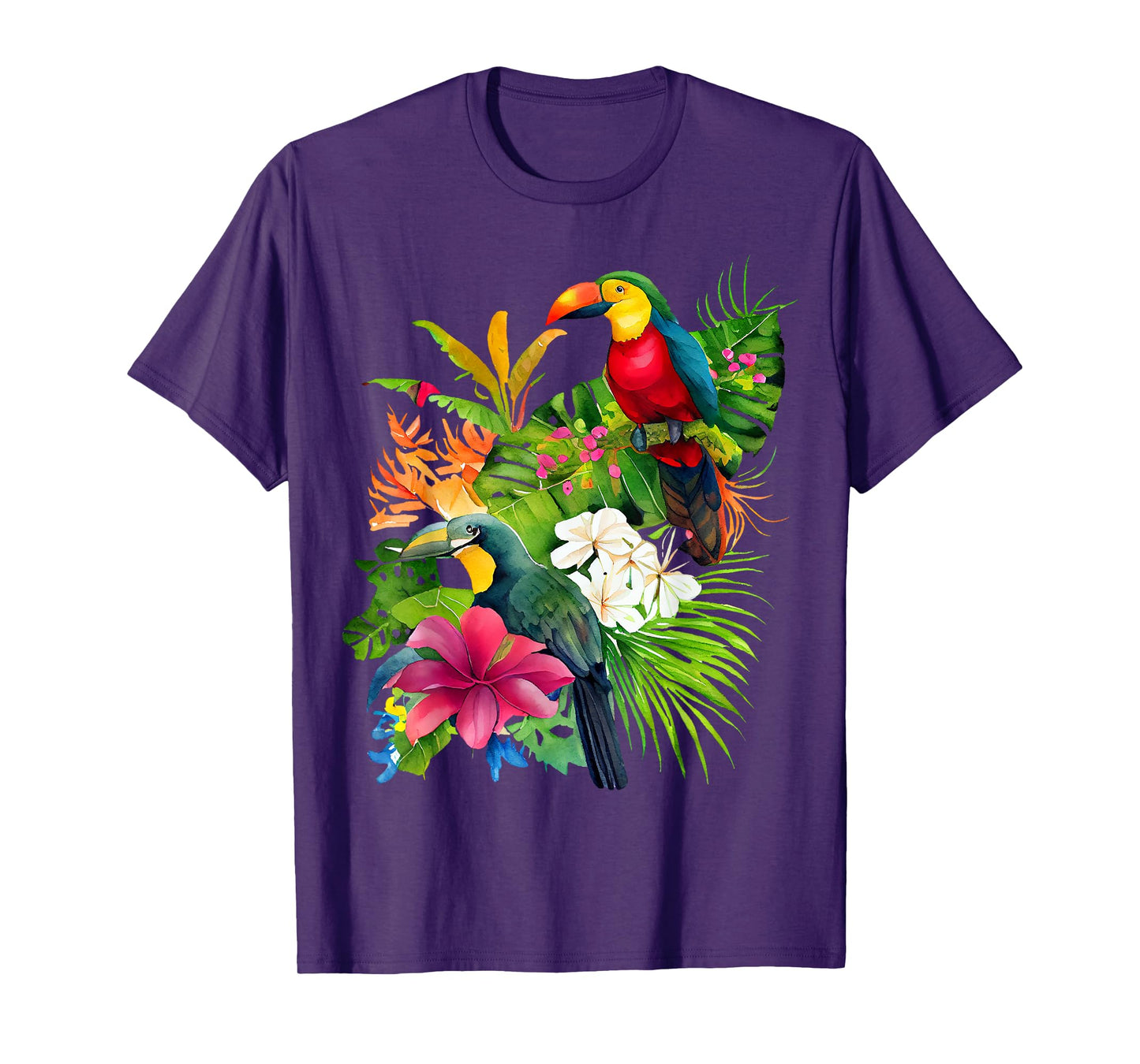 Tropical Bird Toucan Rainforest Jungle Greenery Flowers T-Shirt