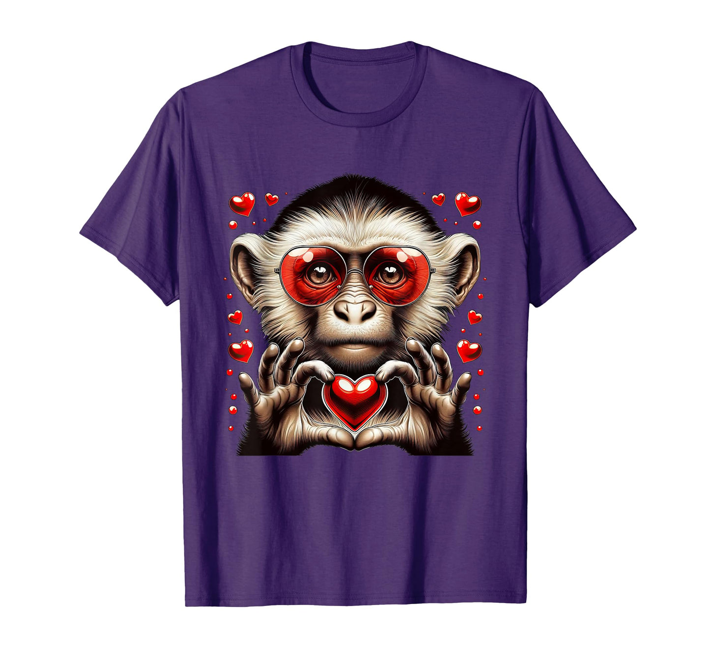 Heart Sign Hand Monkey Kids Mens Womens Monkey Valentine T-Shirt
