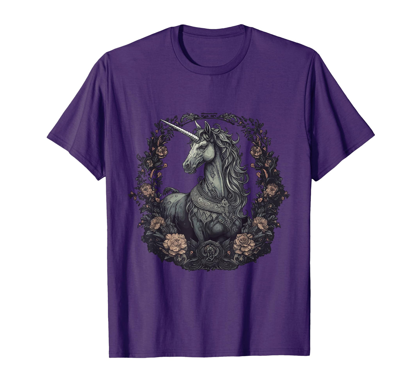 Unicorn Goth Unicorn Gothic Dark Flowers T-Shirt