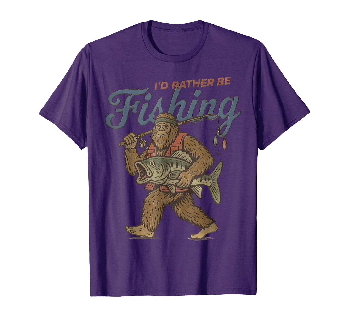I'd Rather Be Fishing Bigfoot Sasquatch Fishing Men Boys T-Shirt