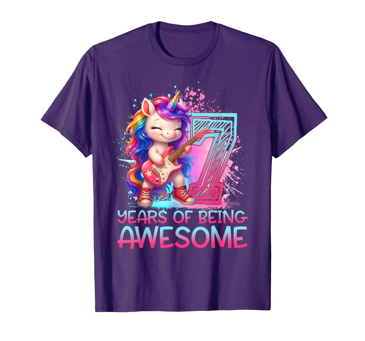 7 Years of Being Awesome Unicorn Rock and Roll 7th Birthday T-Shirt