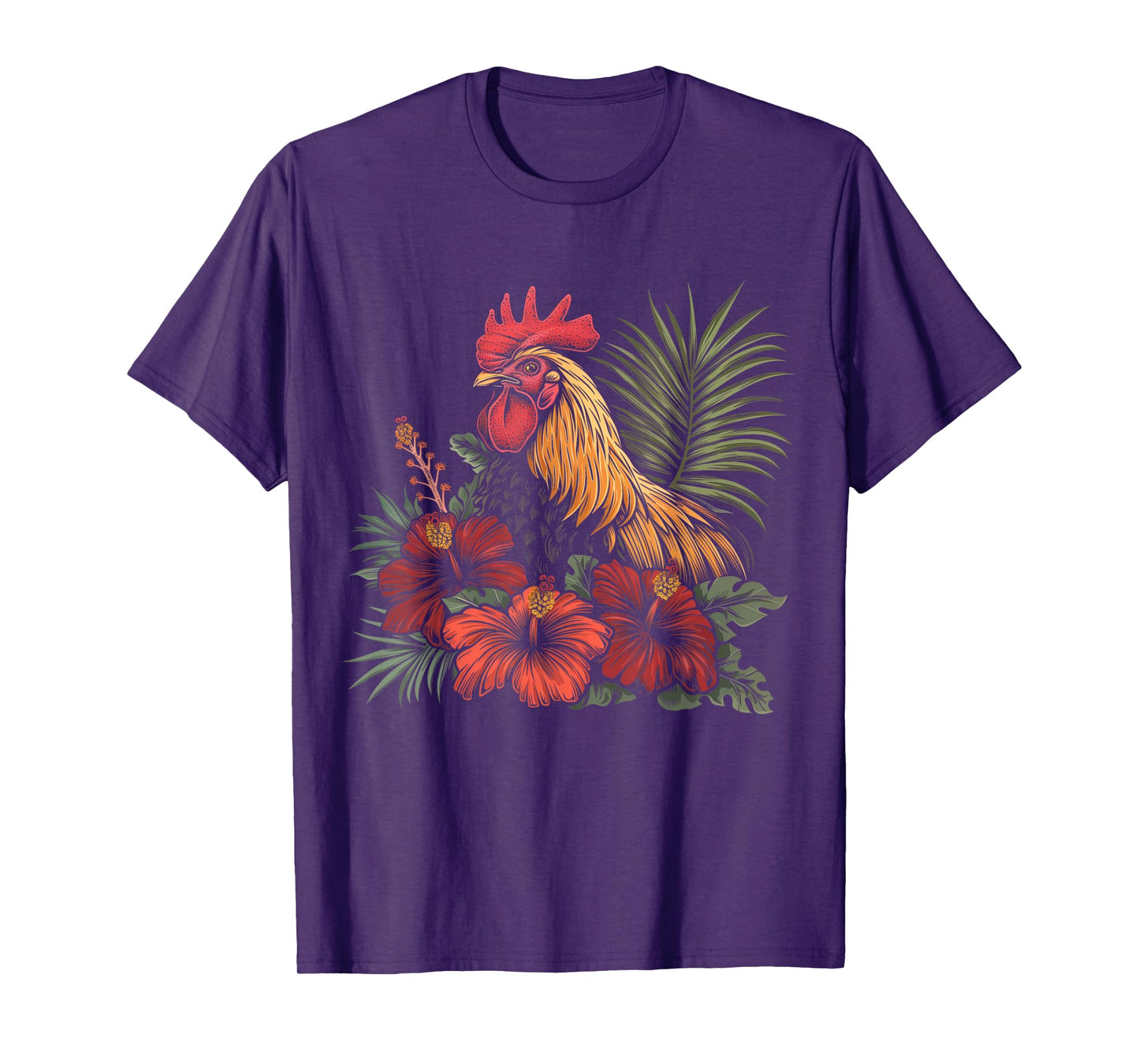 Chicken Hawaiian Flowers Rooster Kauai Hawaii Vintage T-Shirt