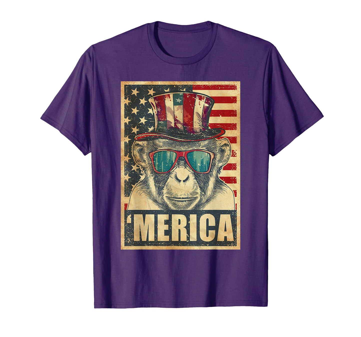 Monkey Merica Vintage American Flag 4th Of July T-Shirt