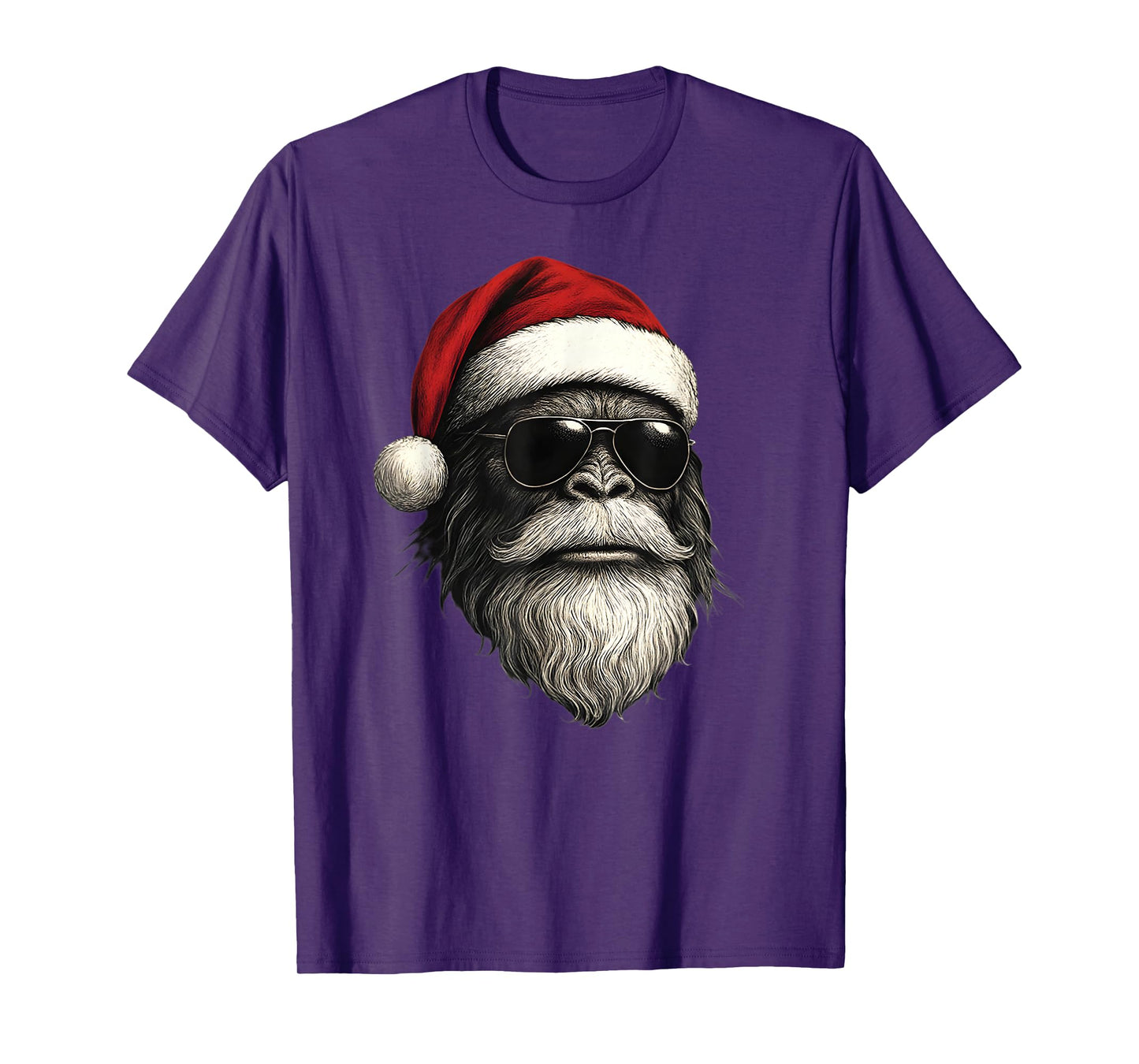 Bigfoot Face Sunglasses Santa Christmas Funny Xmas Sasquatch T-Shirt