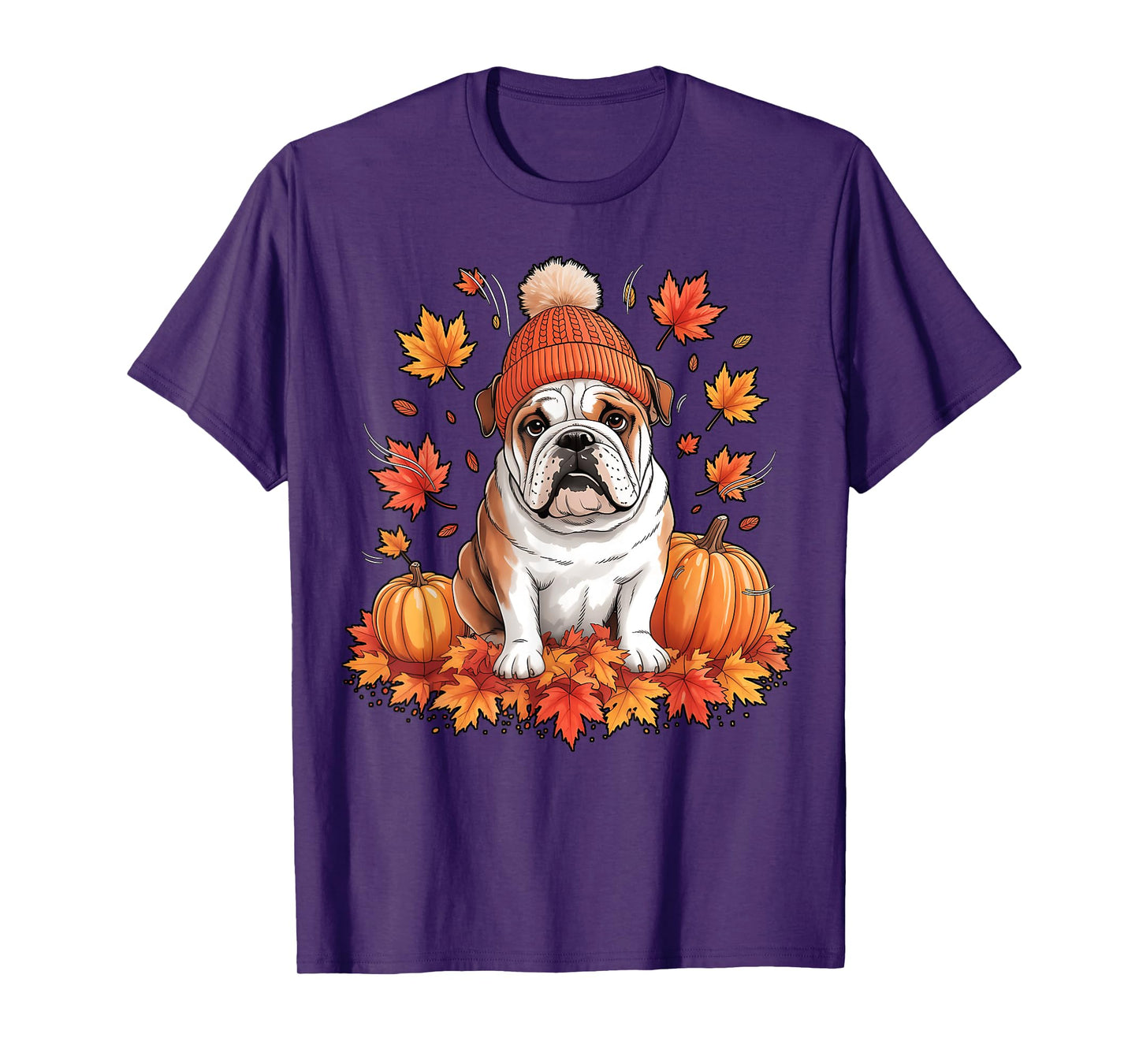 Funny English Bulldog Fall Scarf Autumn Leaves Dog Lovers T-Shirt