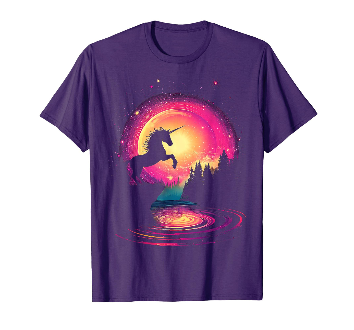 Unicorn Mythical Forest Motif Fantasy Art Unicorn T-Shirt