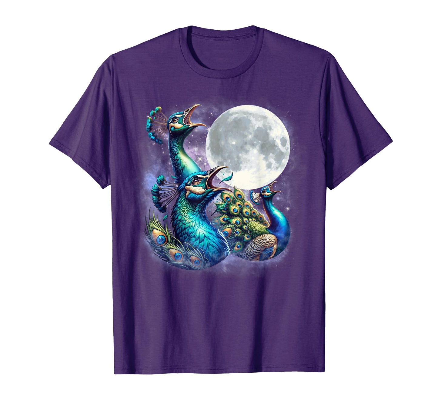 Three Peacocks Moon Funny Peacock Howling Wolfs Moon Parody T-Shirt