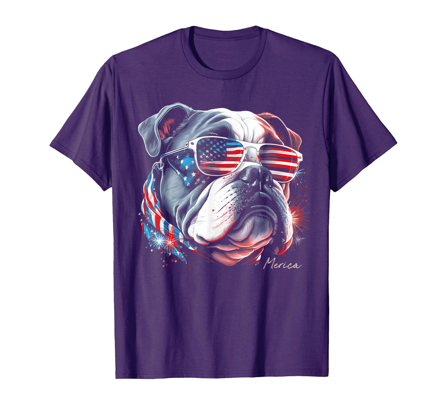English Bulldog Dog 4th of July American Flag USA Funny T-Shirt