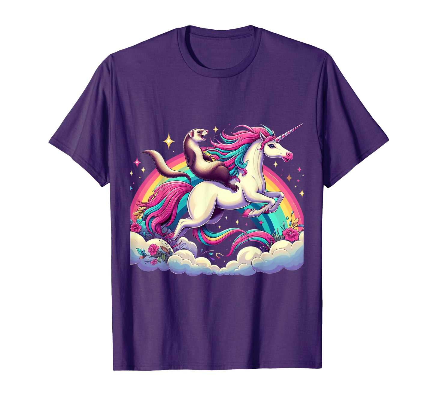 Ferret Riding Unicorn Boys Girls Men Women Kids Rainbow T-Shirt