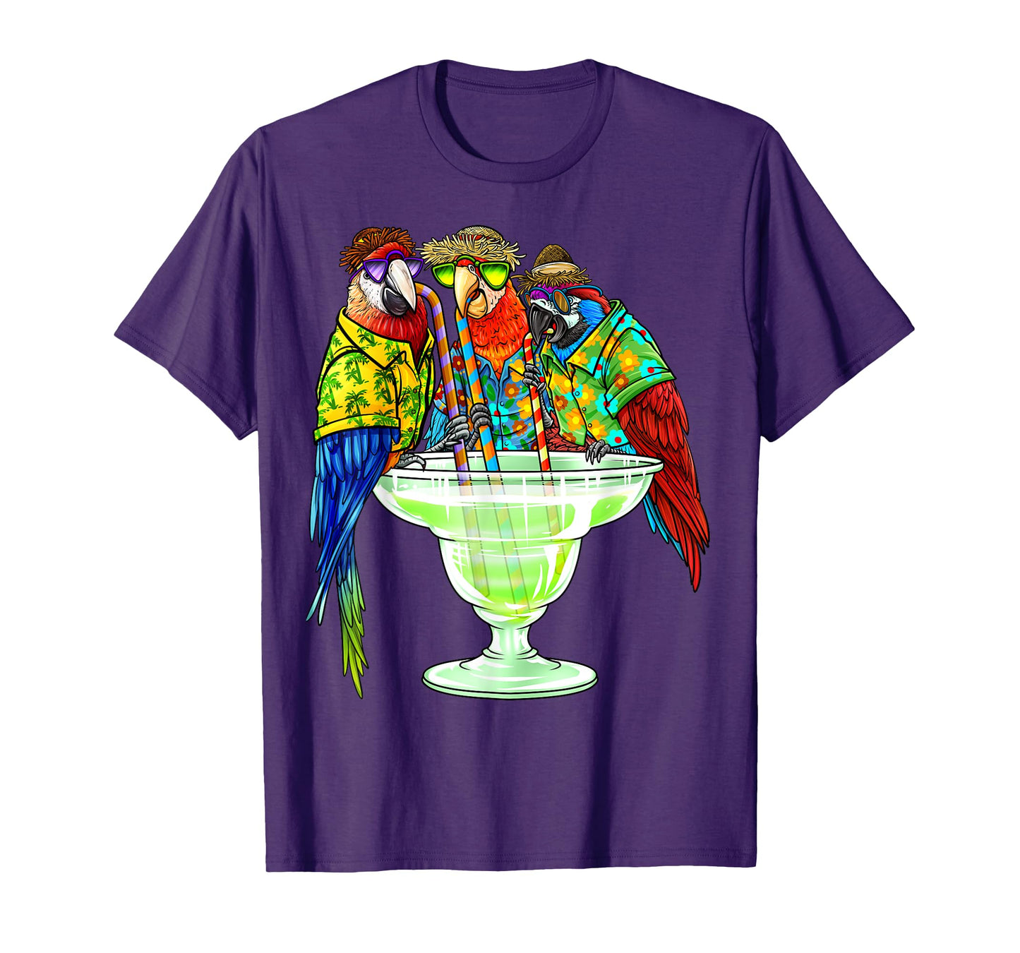 Parrots Drinking Margarita Hawaiian Vacation Birds T-Shirt