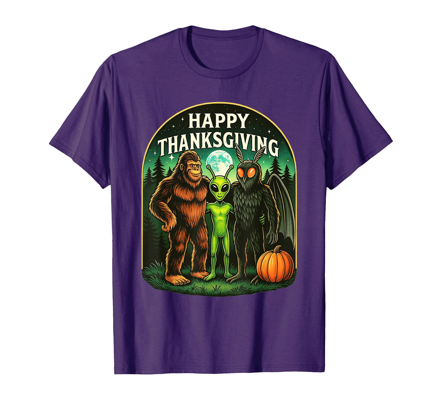 Happy Thanksgiving Shirt Men Bigfoot Alien Mothman Sasquatch T-Shirt