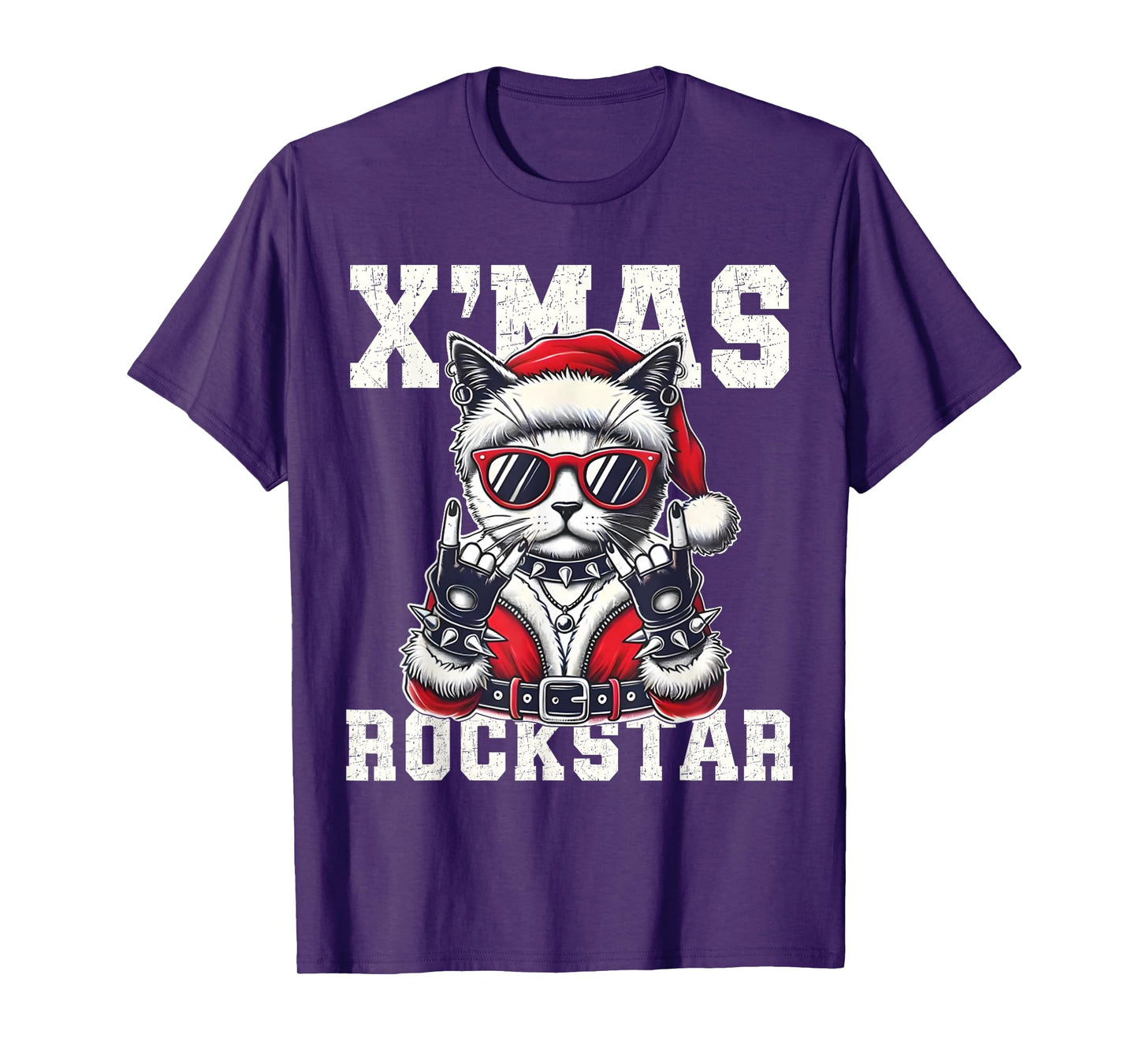 Christmas Rockstar Santa Cat Rock Xmas Rocker Men Women Kids T-Shirt