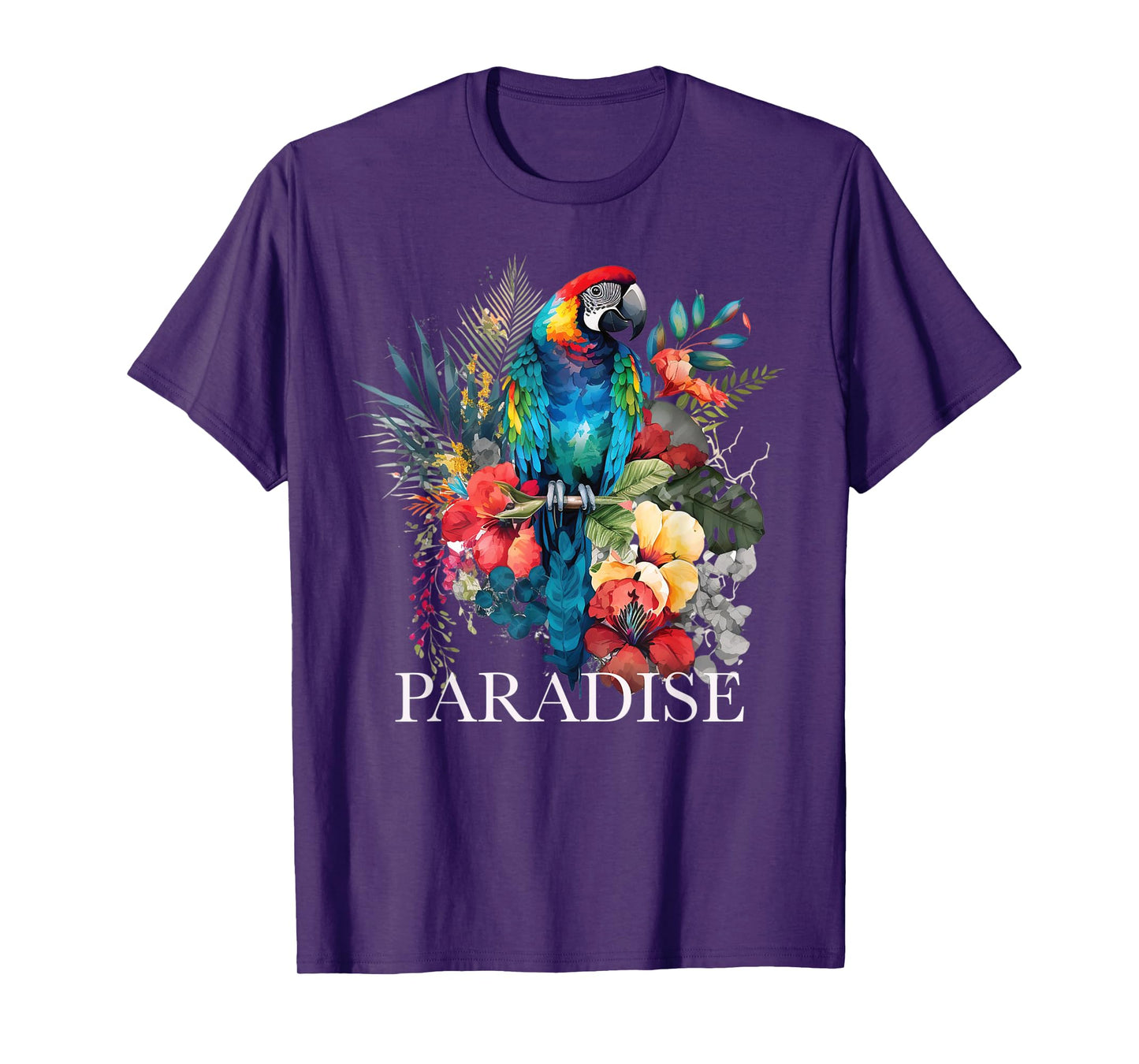 Paradise Parrot Tropical Bird Vacation Beach Flower Hawaiian T-Shirt for Men Women Kids