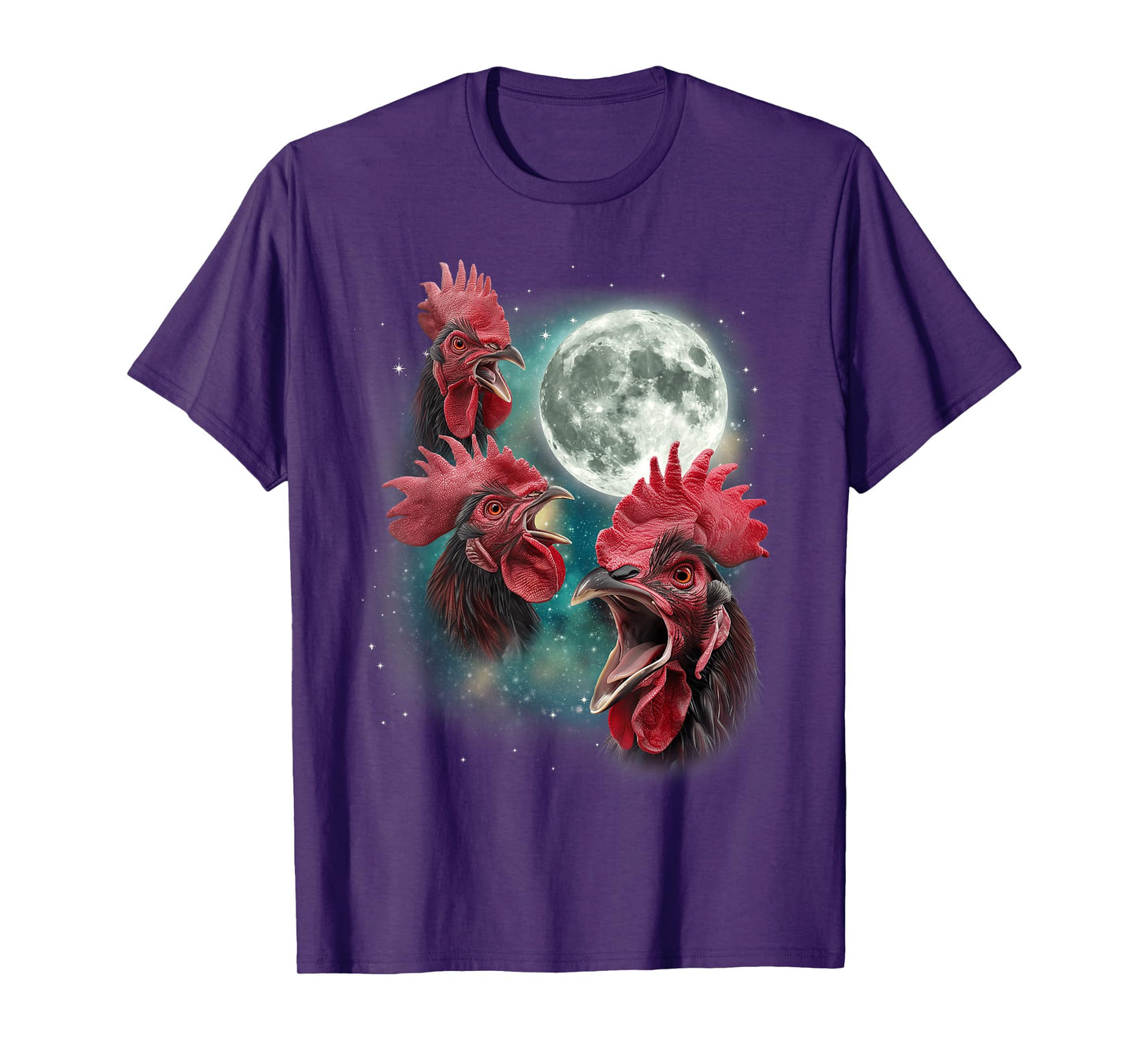 Three Rooster Moon | 3 Chickens Cluck At Moon Cursed Farm T-Shirt