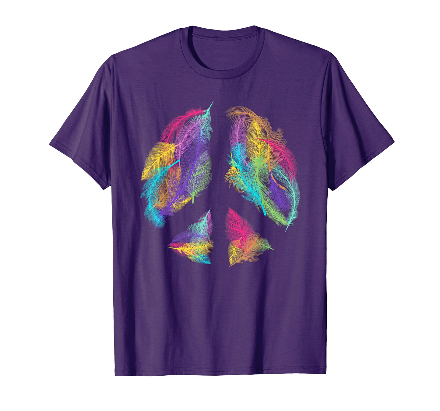 Peace Sign Colorful Feathers Hippie Peace Symbol Retro T-Shirt