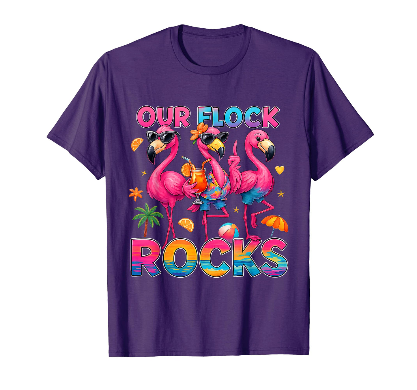 Summer Vacation Family Matching Our Flock Rocks Flamingo T-Shirt