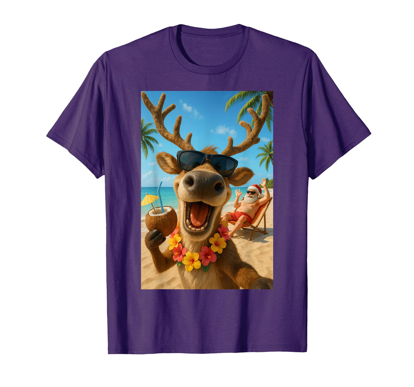 Christmas in July – Reindeer Selfie Santa Boys Kids Funny T-Shirt