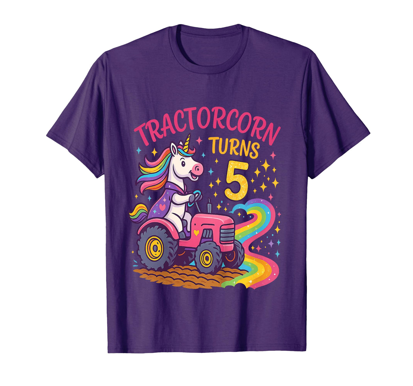 Kids Funny Unicorn Tractors 5th Birthday Girls Kids T-Shirt