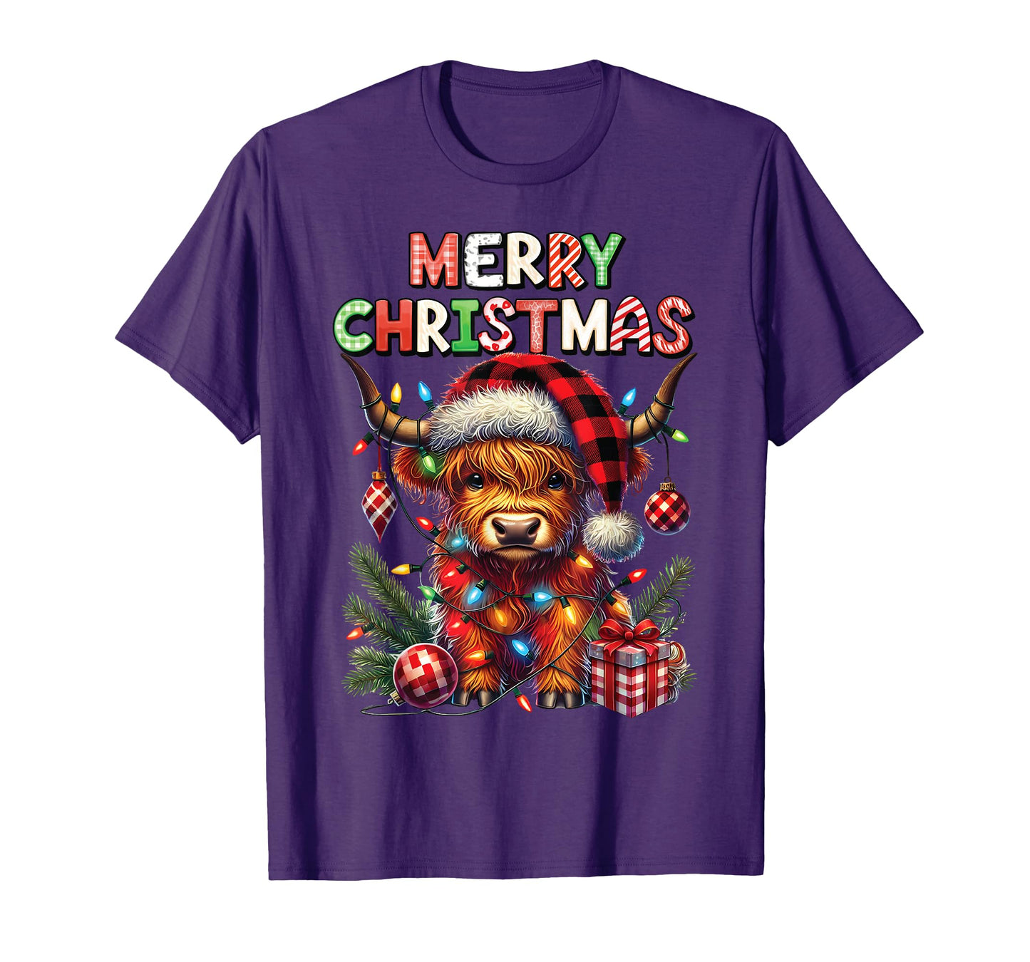 Merry Christmas Scottish Highland Cow Xmas Farm Animal Lover T-Shirt