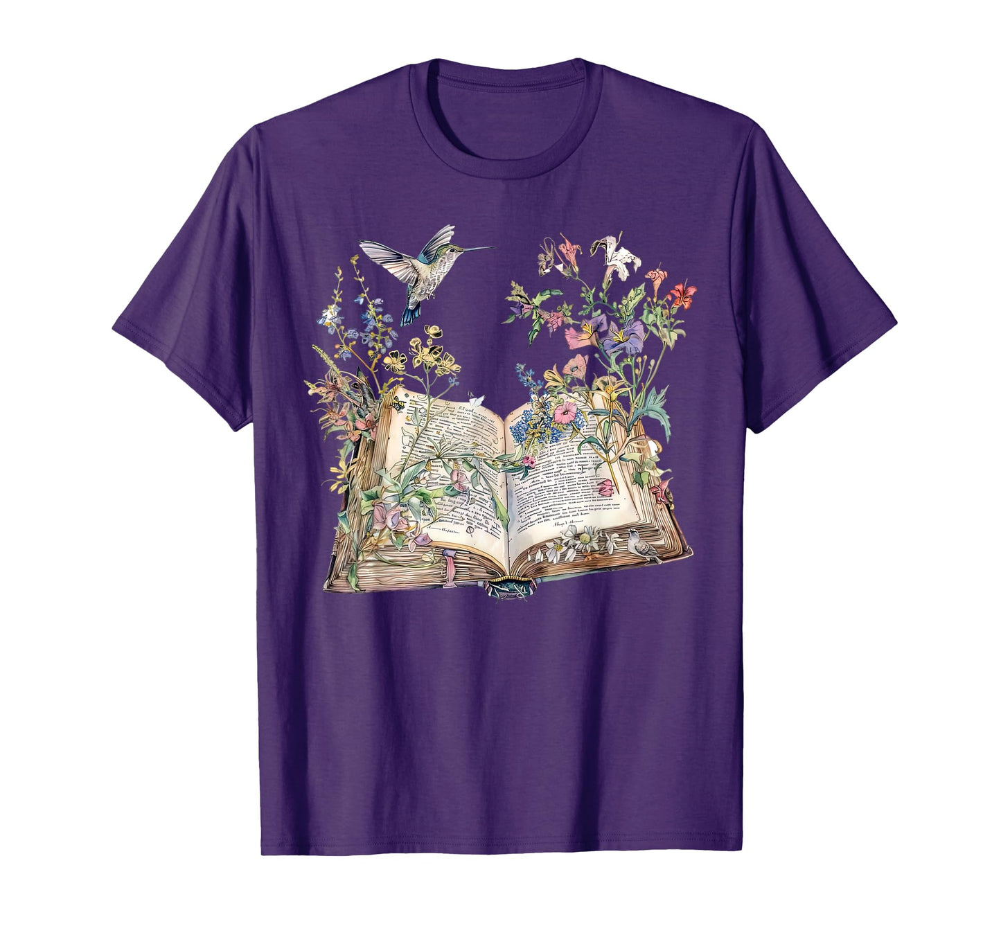Floral Book Hummingbird Nature Librarian Reading Book Lover T-Shirt