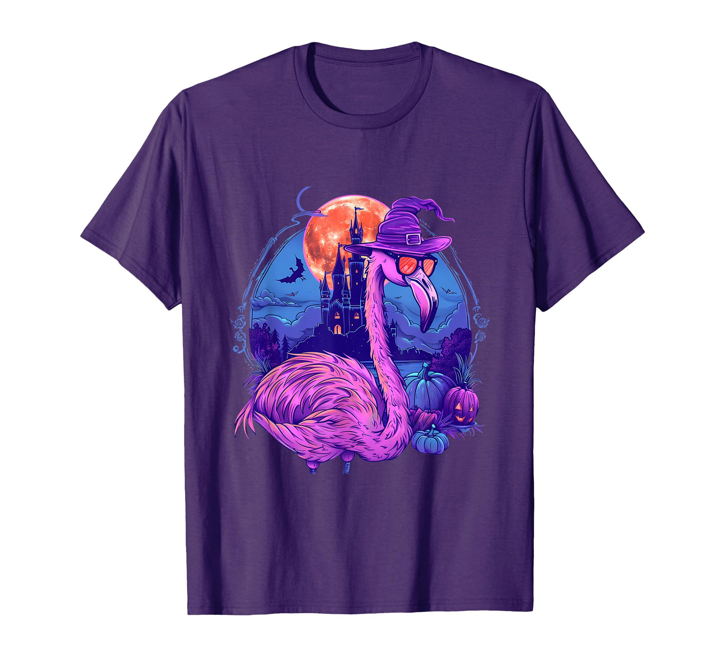 Halloween Flamingo Pumpkin Trick Or Treat Haunted Castle T-Shirt