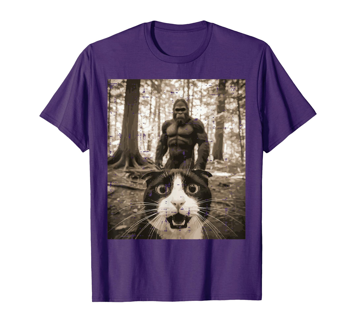 Tuxedo Cat Bigfoot Selfie Funny Meme Sasquatch Men Women Kid T-Shirt