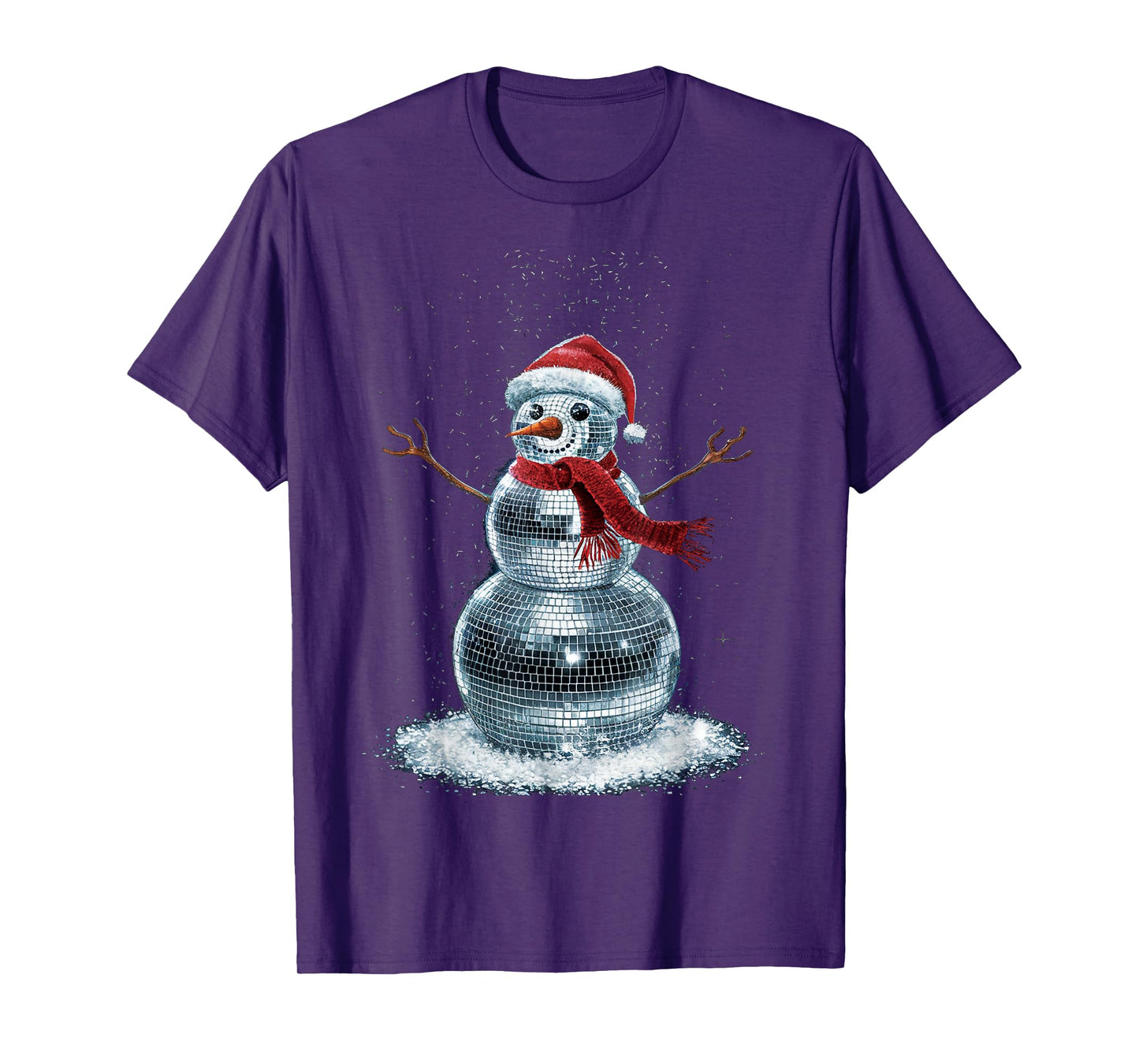 Snowman Christmas Retro Santa Hat Disco Ball Matching Family T-Shirt