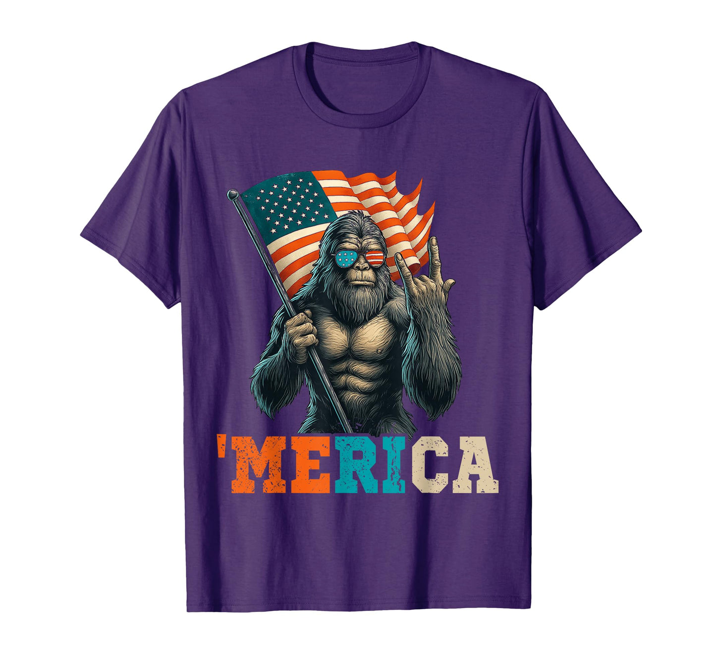 Funny Bigfoot American Flag Patriotic Sasquatch 4th of July T-Shirt