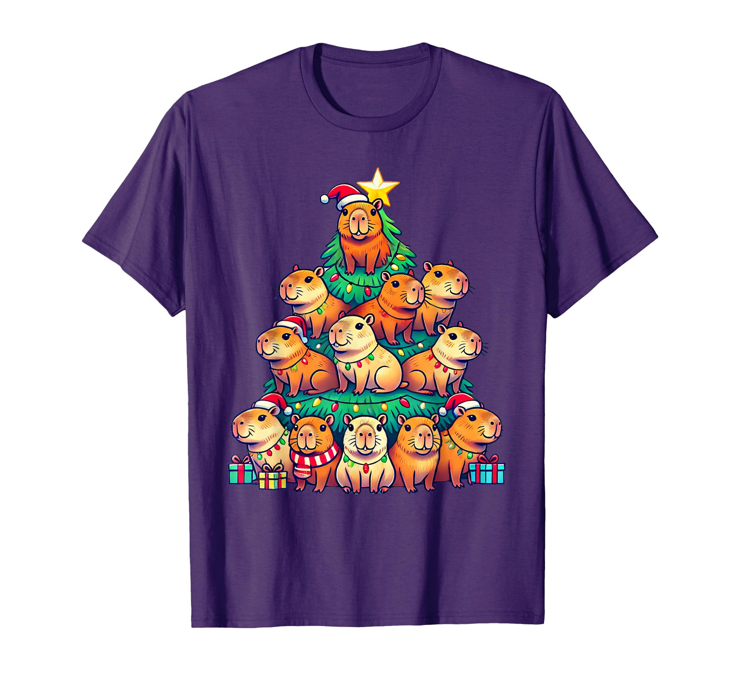 Capybara Christmas Tree Apparel Unisex-Adult Capybara Xmas T-Shirt