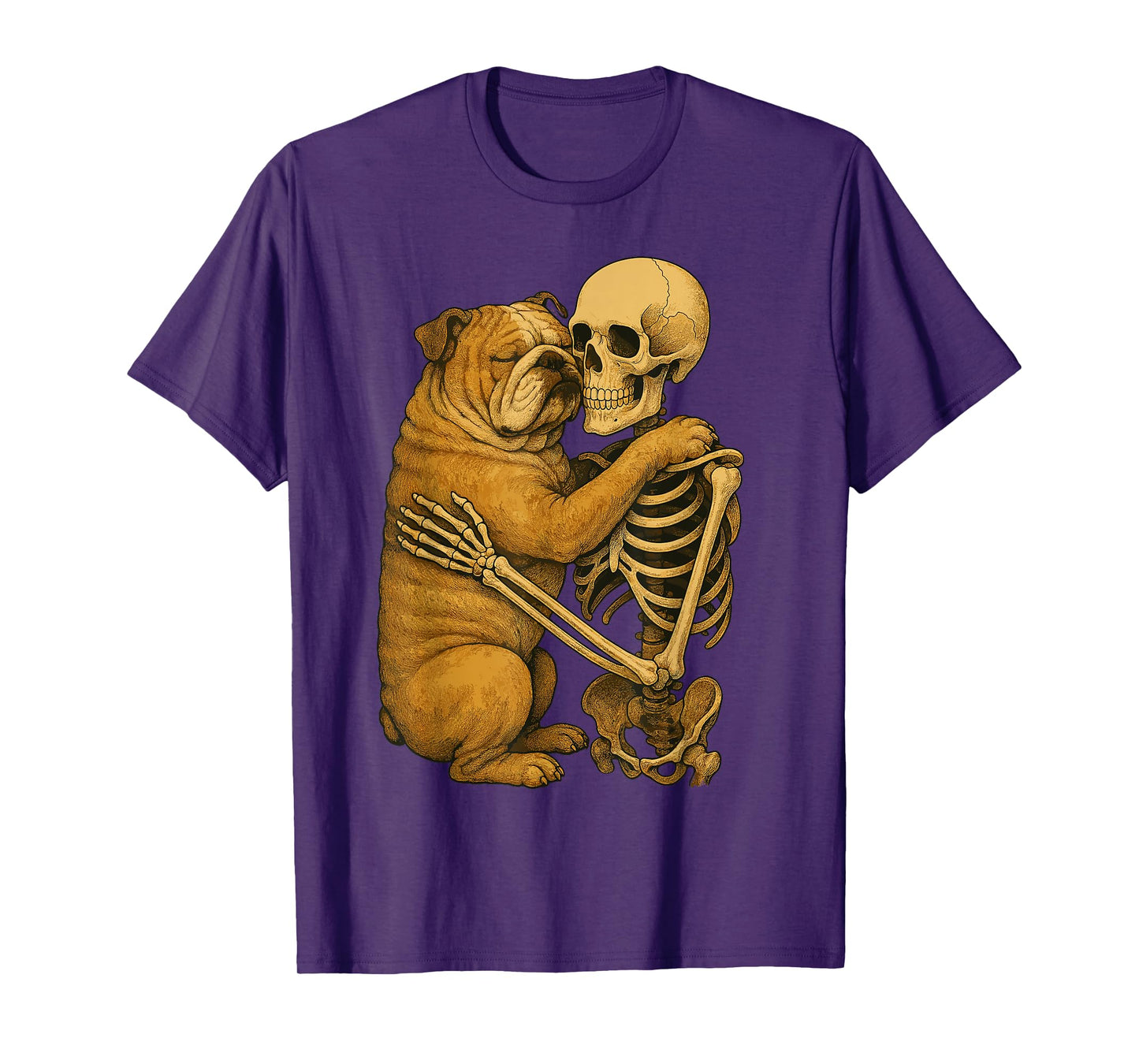 Skeleton Hugging English Bulldog T-Shirt