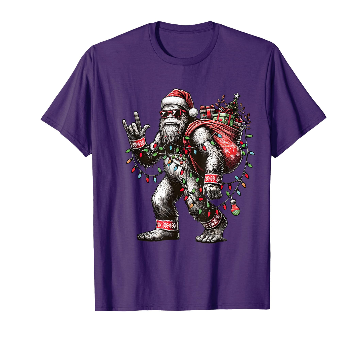 Funny Bigfoot Christmas Santa Sasquatch with Lights T-Shirt