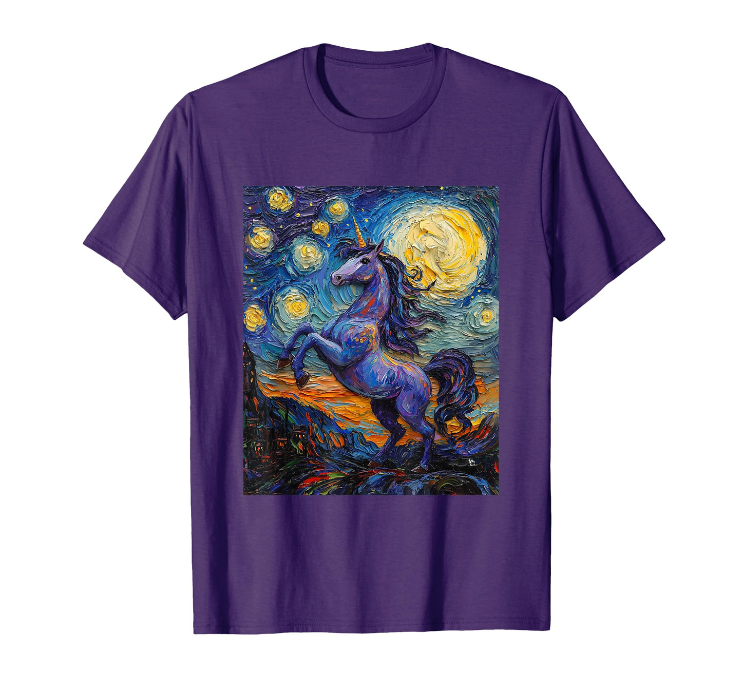 Cute Unicorn - Van Gogh Style - Starry Night T-Shirt