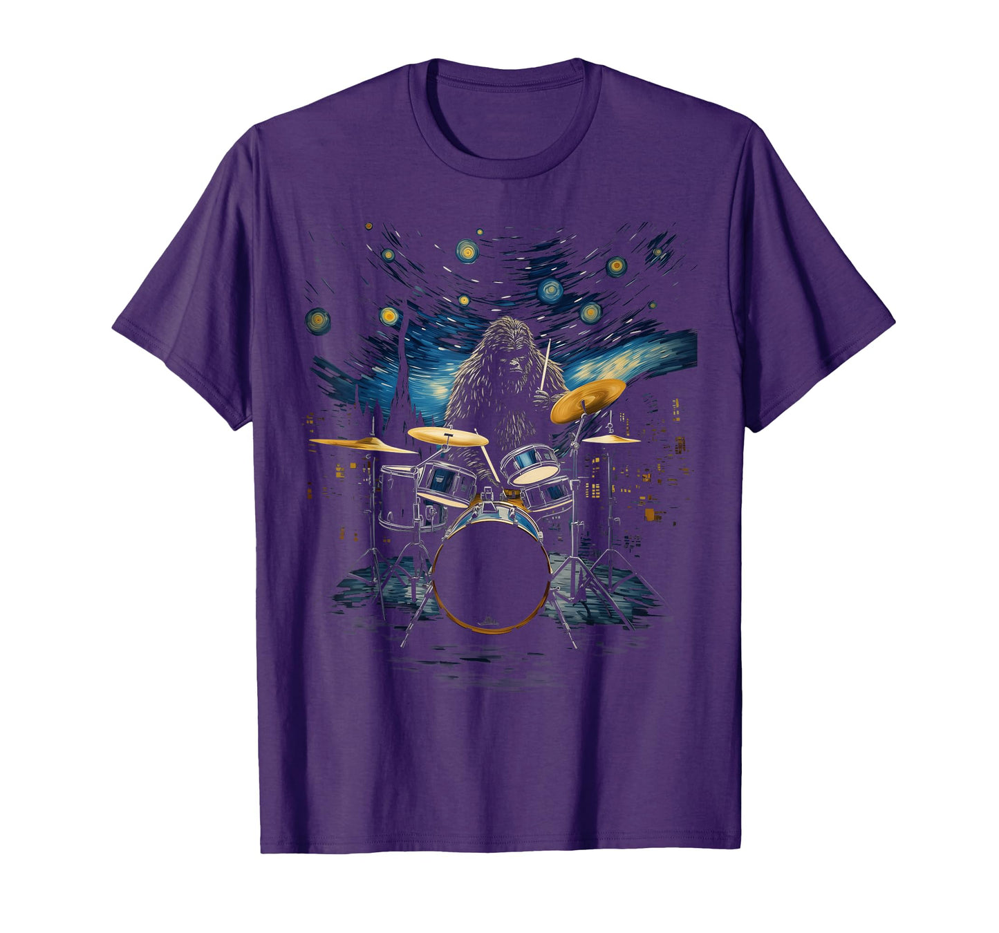 Percussionist Drummer Van Gogh Bigfoot Playing Drums T-Shirt