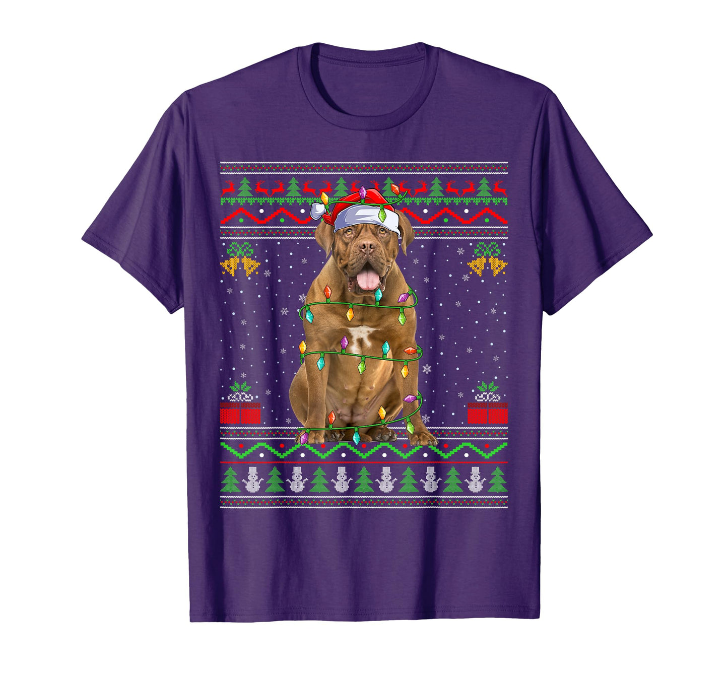 Dogue De Bordeaux Dog Christmas Lights Santa Ugly Xmas Men Women Kids T-Shirt