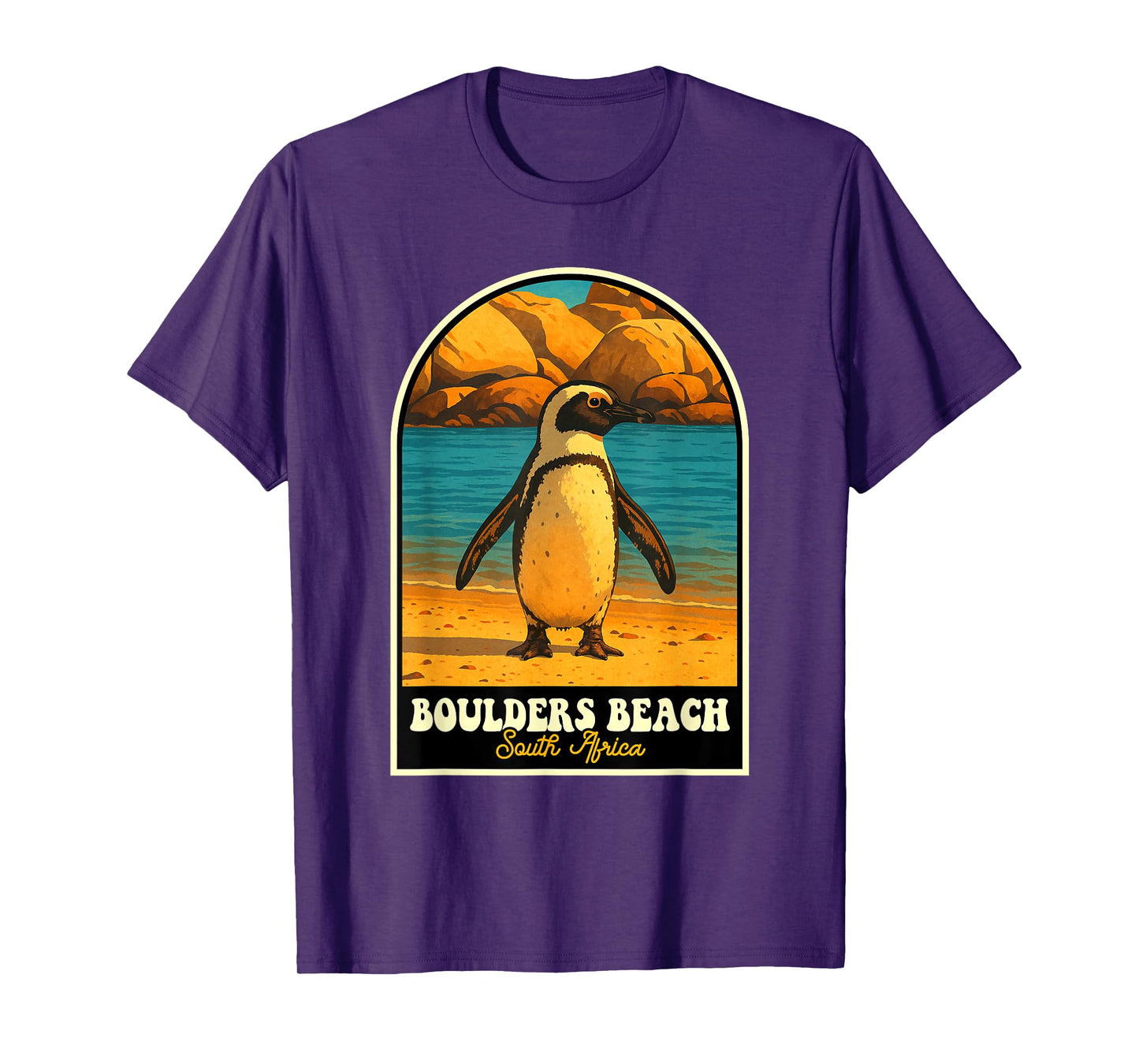 Boulders Beach South Africa Vintage Penguin Travel Art T-Shirt