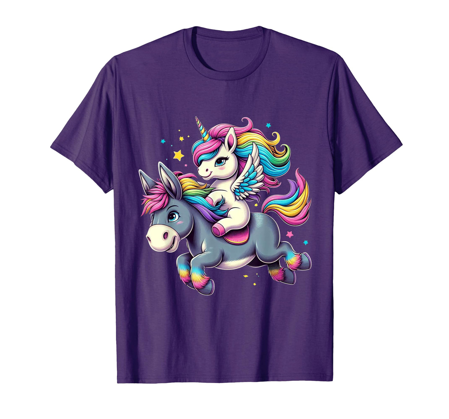 Unicorn Riding Donkey Boys Girls Men Women Kids Rainbow T-Shirt