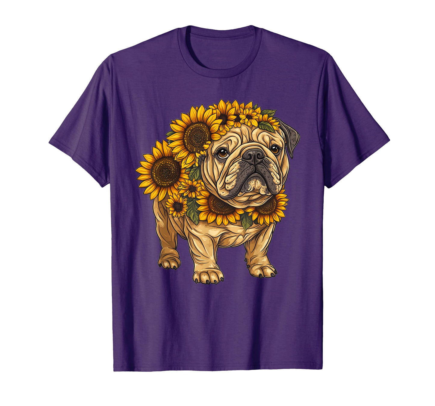 Sunflower English Bulldog Dog Flower Gardening Floral T-Shirt