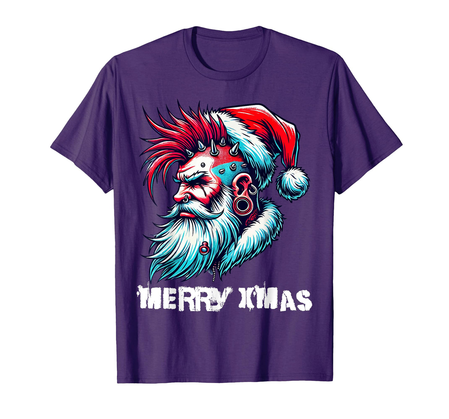 Merry X-Mas Punk Rock Santa Claus Christmas Holiday T-Shirt