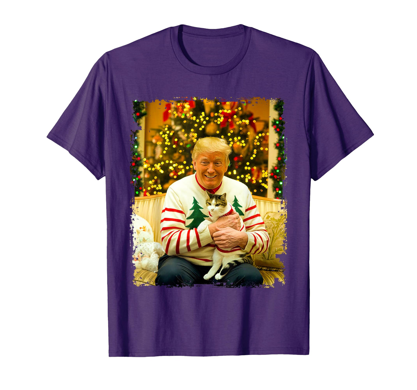 Funny Trump Christmas Sweater for Cat Lovers Xmas Pajamas T-Shirt