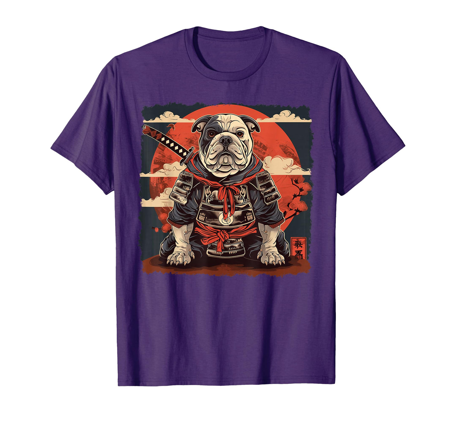 Bulldog Dog Japanese Art Samurai Ukiyo-e Vintage T-Shirt
