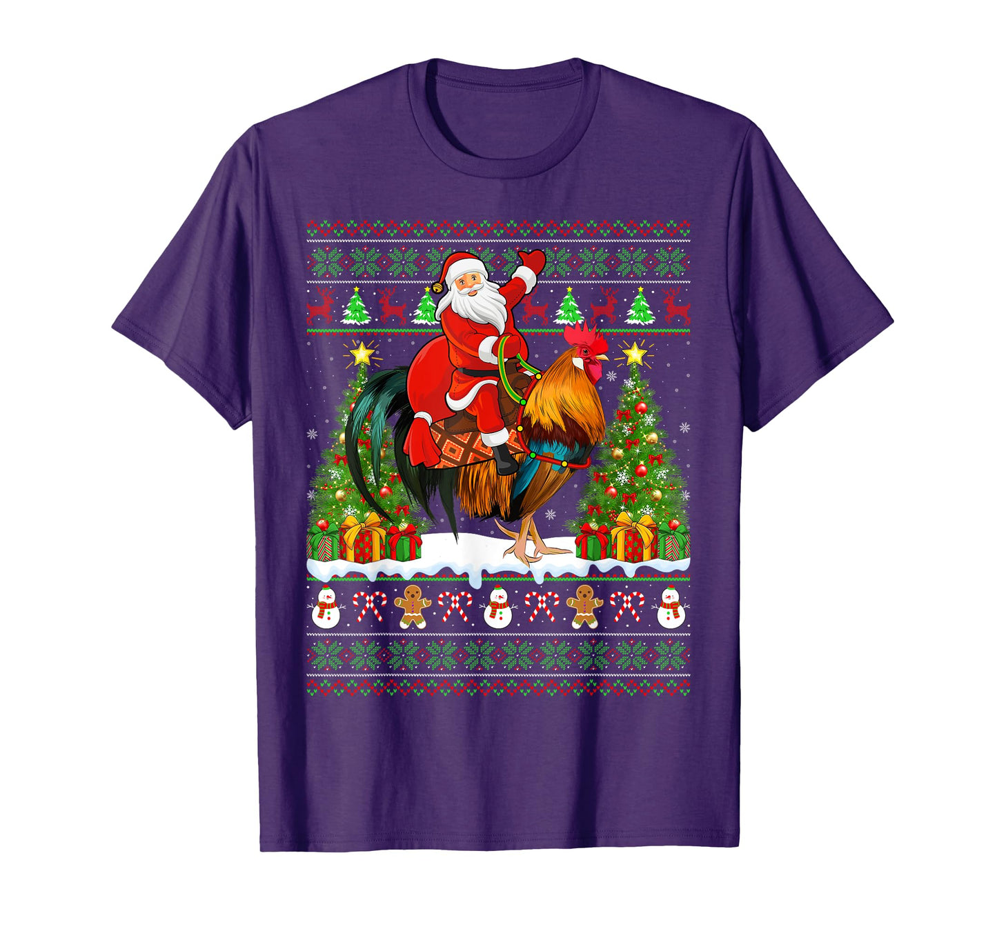 Rooster Bird Lover Funny Ugly Santa Riding Rooster Christmas T-Shirt