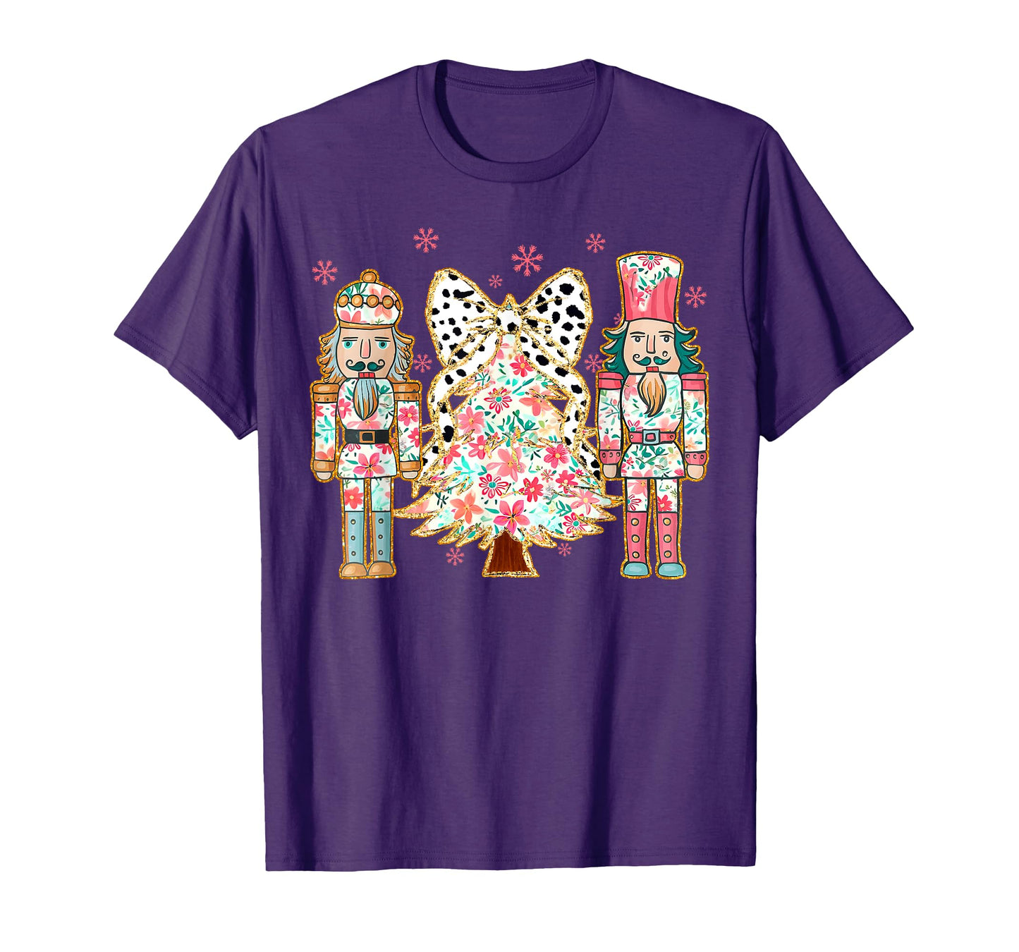 Colorful Coquette Bow Floral Nutcracker Christmas Tree Girly T-Shirt