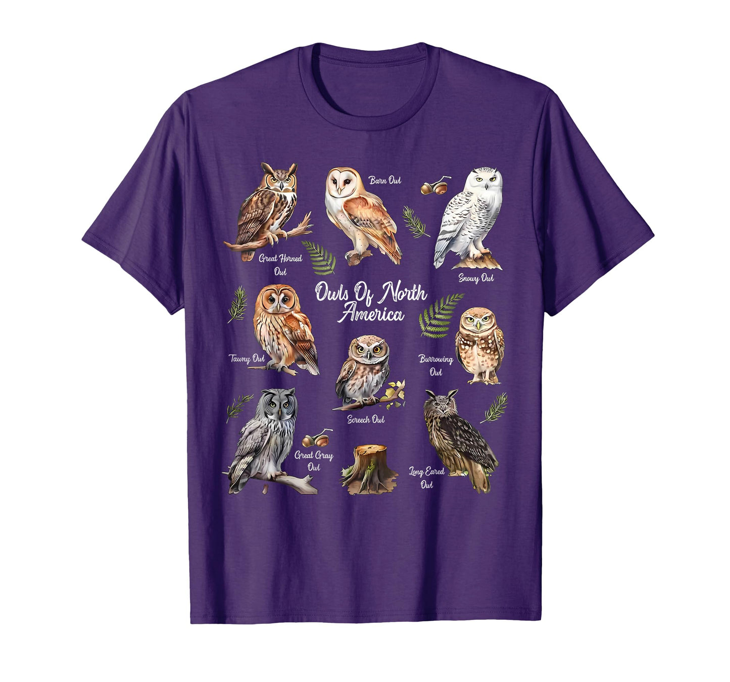 Owl Types North American Bird Of Prey Forest Bird Watcher T-Shirt