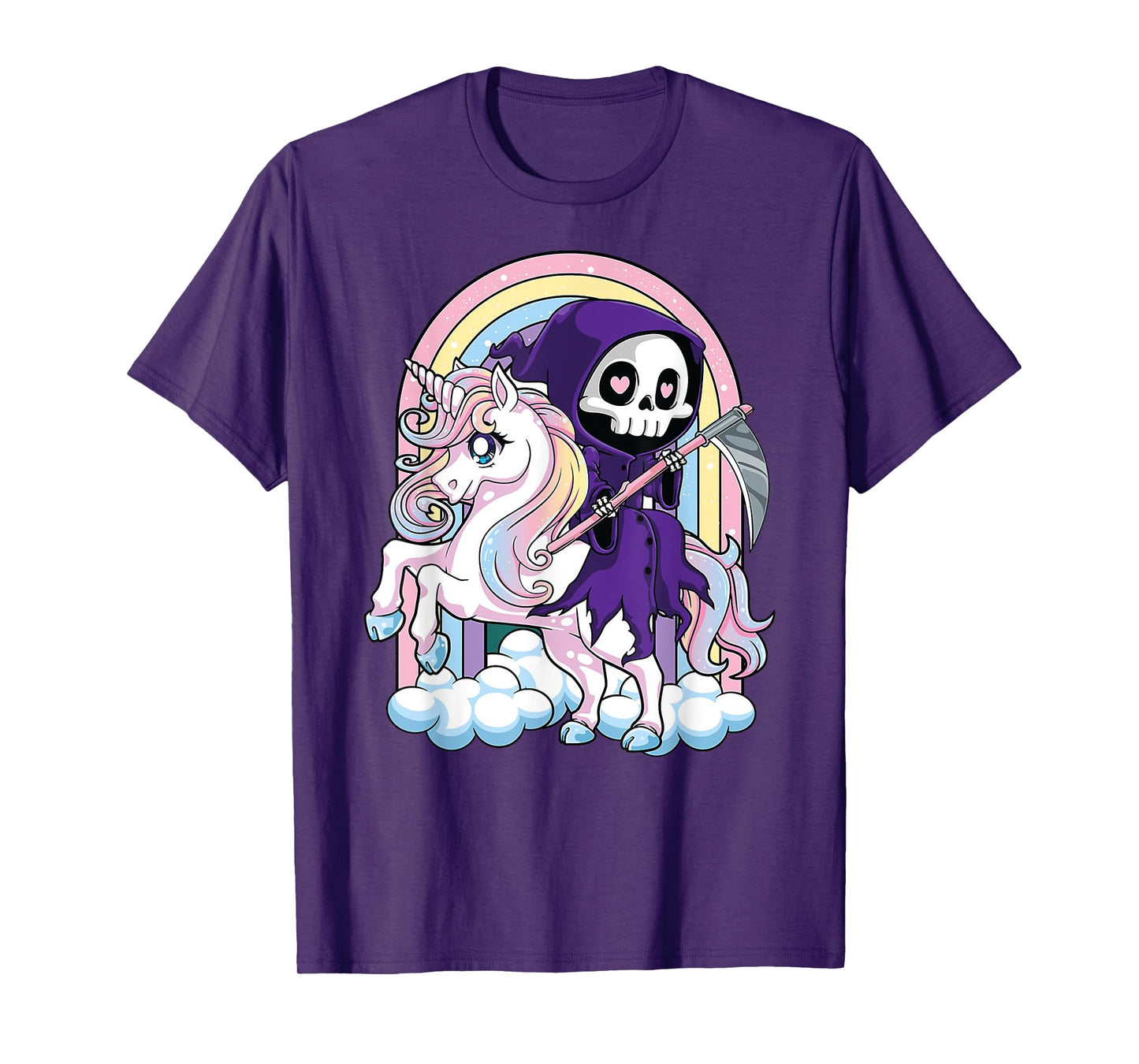 Kawaii Pastel Goth Cute Halloween Grim Reaper Riding Unicorn T-Shirt