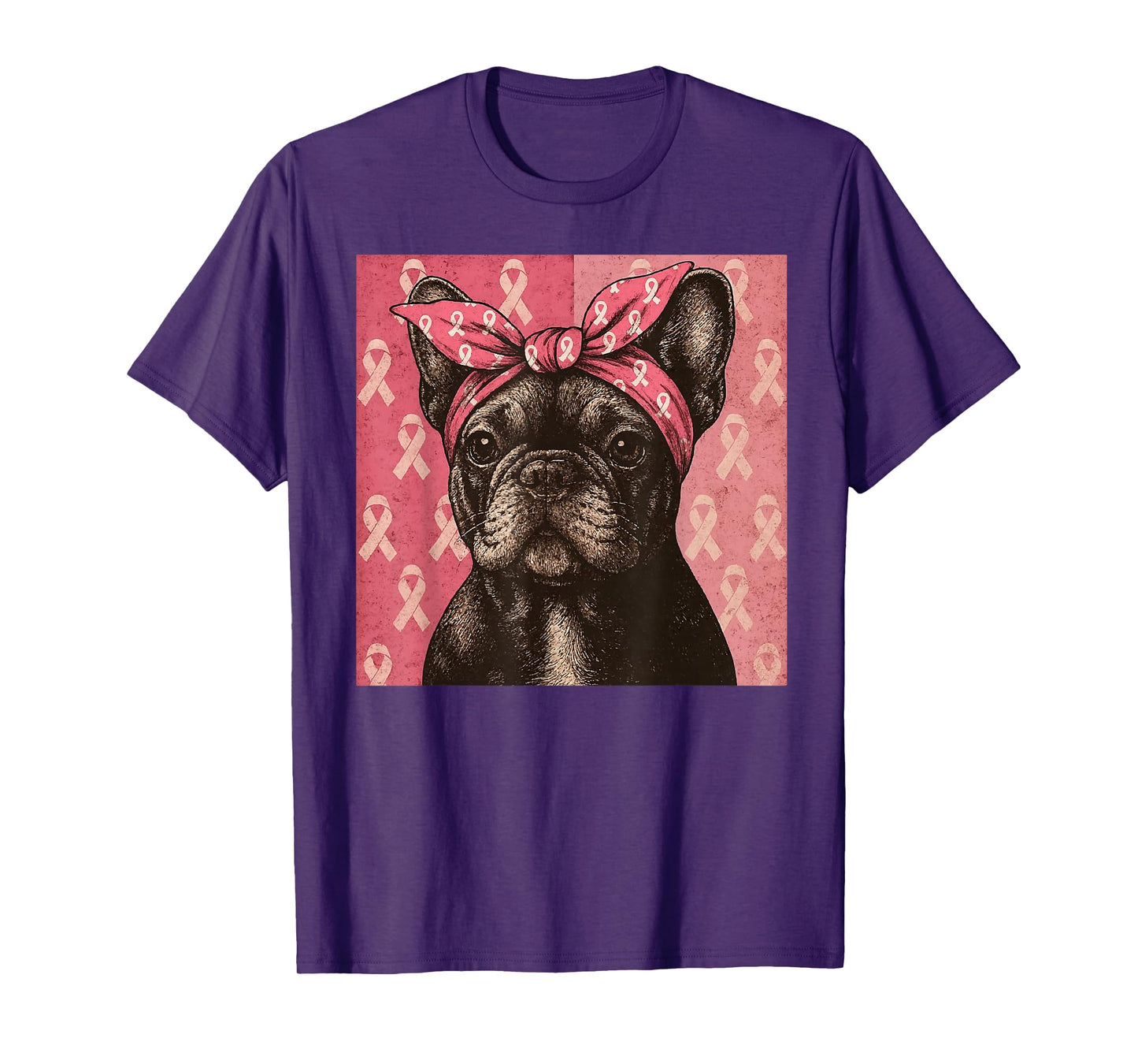 Pink Ribbon French Bulldog Breast Cancer Awareness T-Shirt
