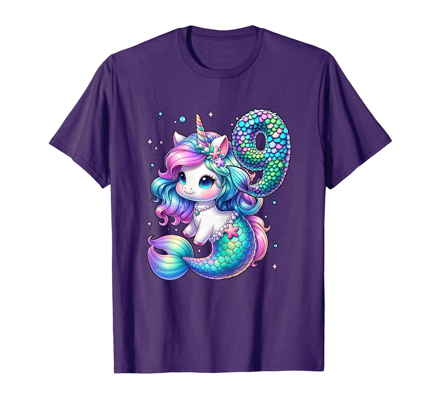 Unicorn Mermaid 9th Birthday 9 Year Old Party Girls Outfit T-Shirt