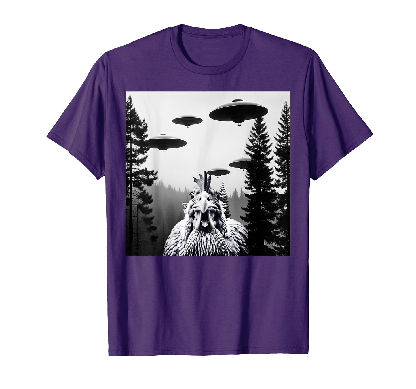 Funny Chicken With Alien UFO Spaceship. Chicken And Alien T-Shirt
