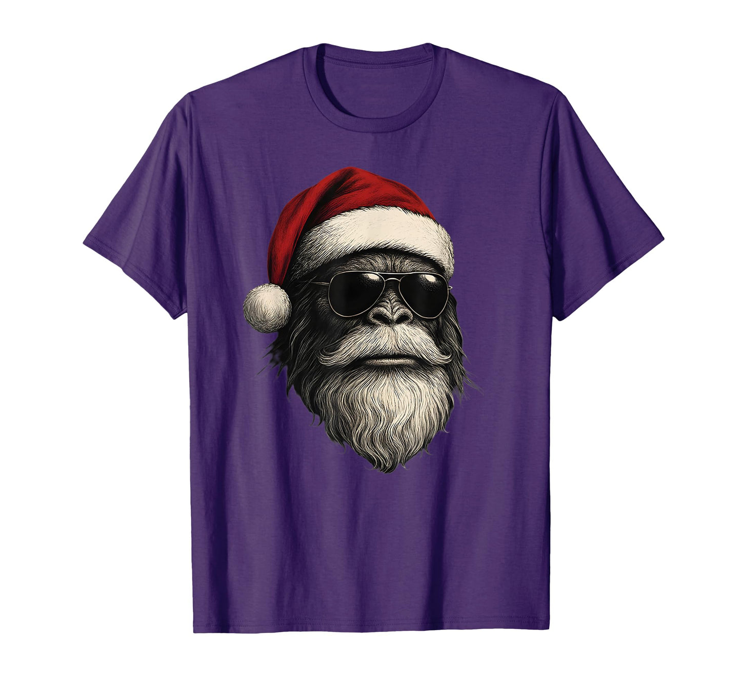 Bigfoot Face Sunglasses Santa Christmas Funny Xmas Sasquatch T-Shirt