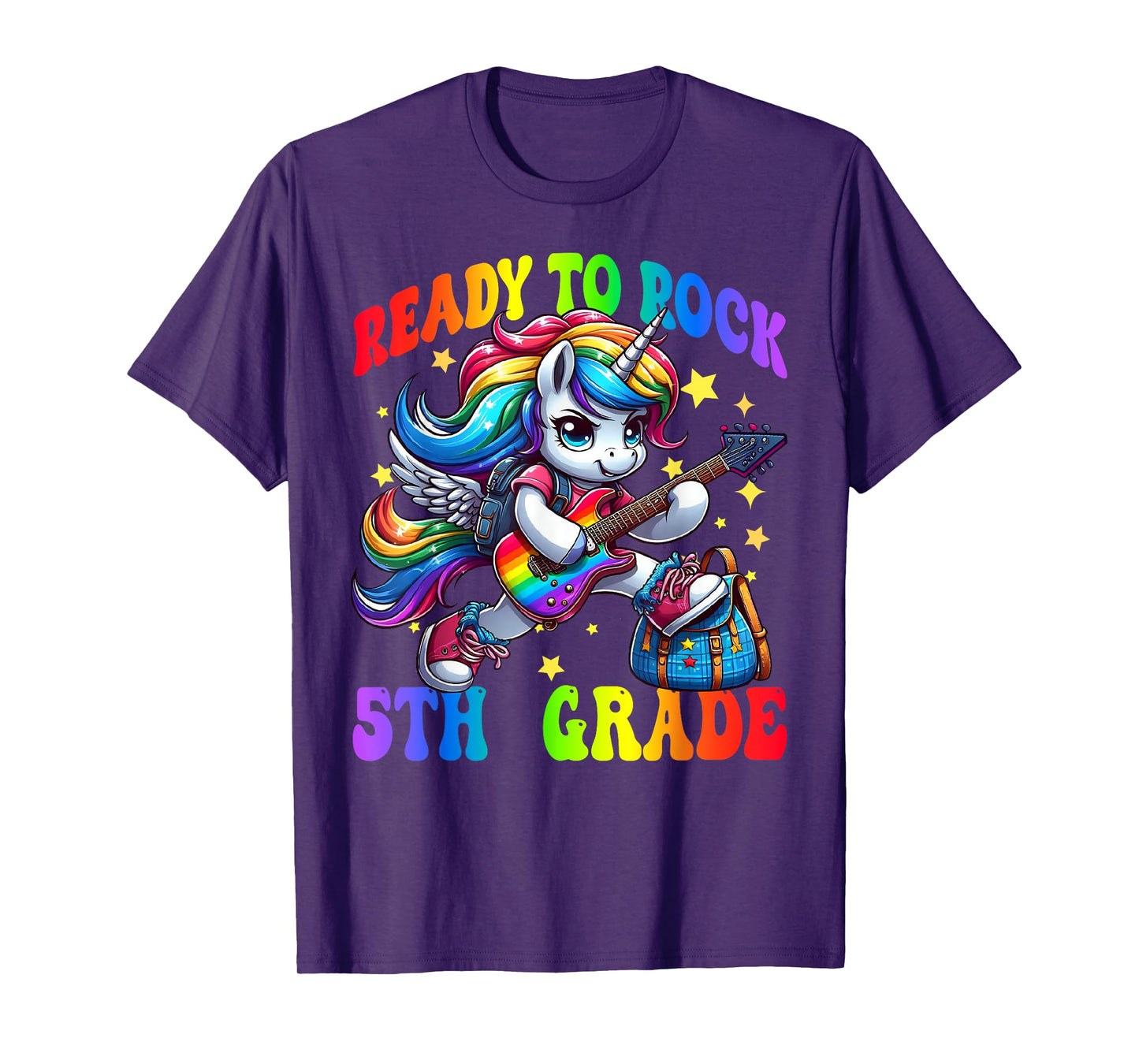 Unicorn Ready To Rock 5th Grade Back To School Rainbow T-Shirt