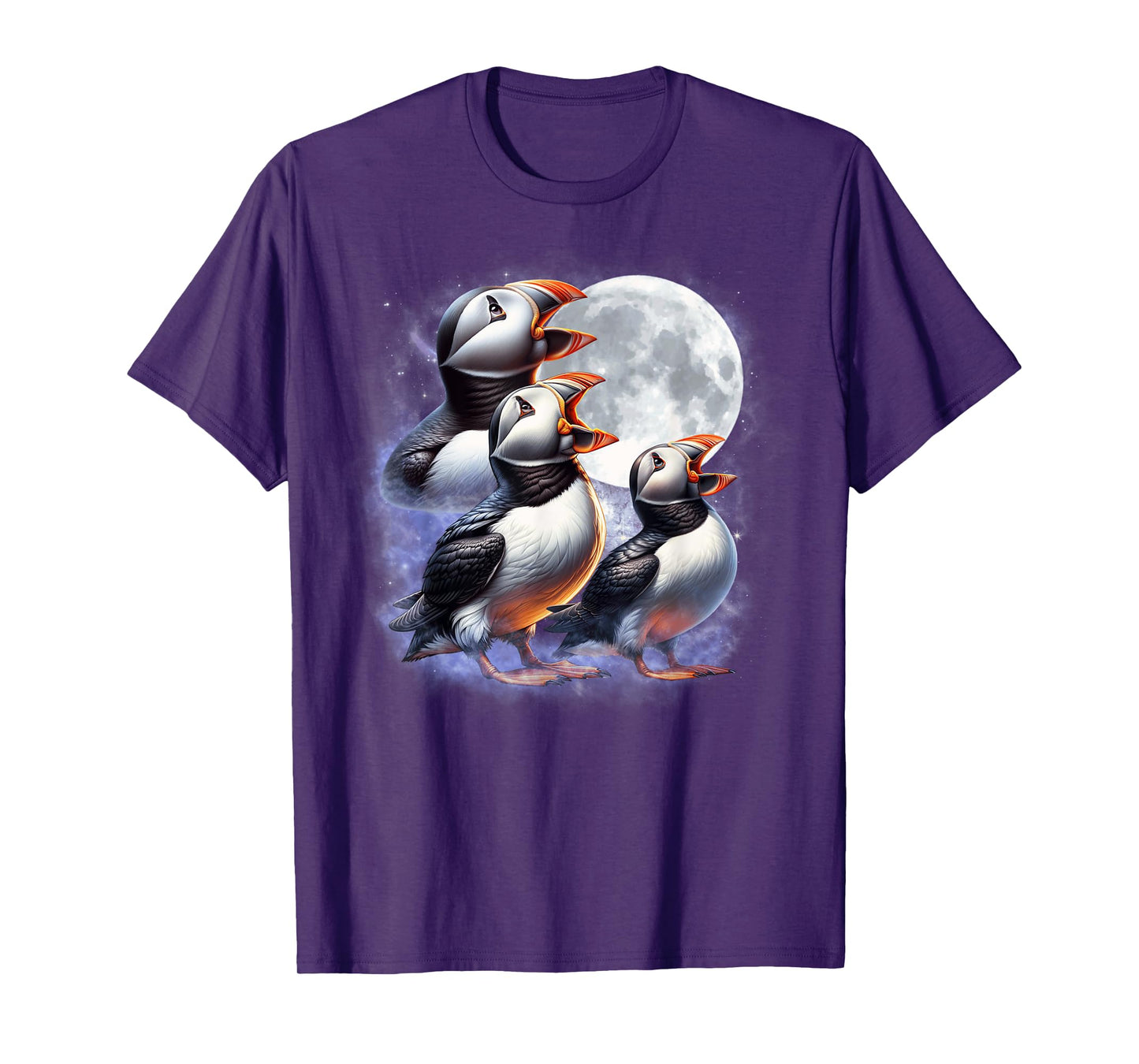 Three Puffins Moon Funny Puffin Howling Wolfs Moon Parody T-Shirt